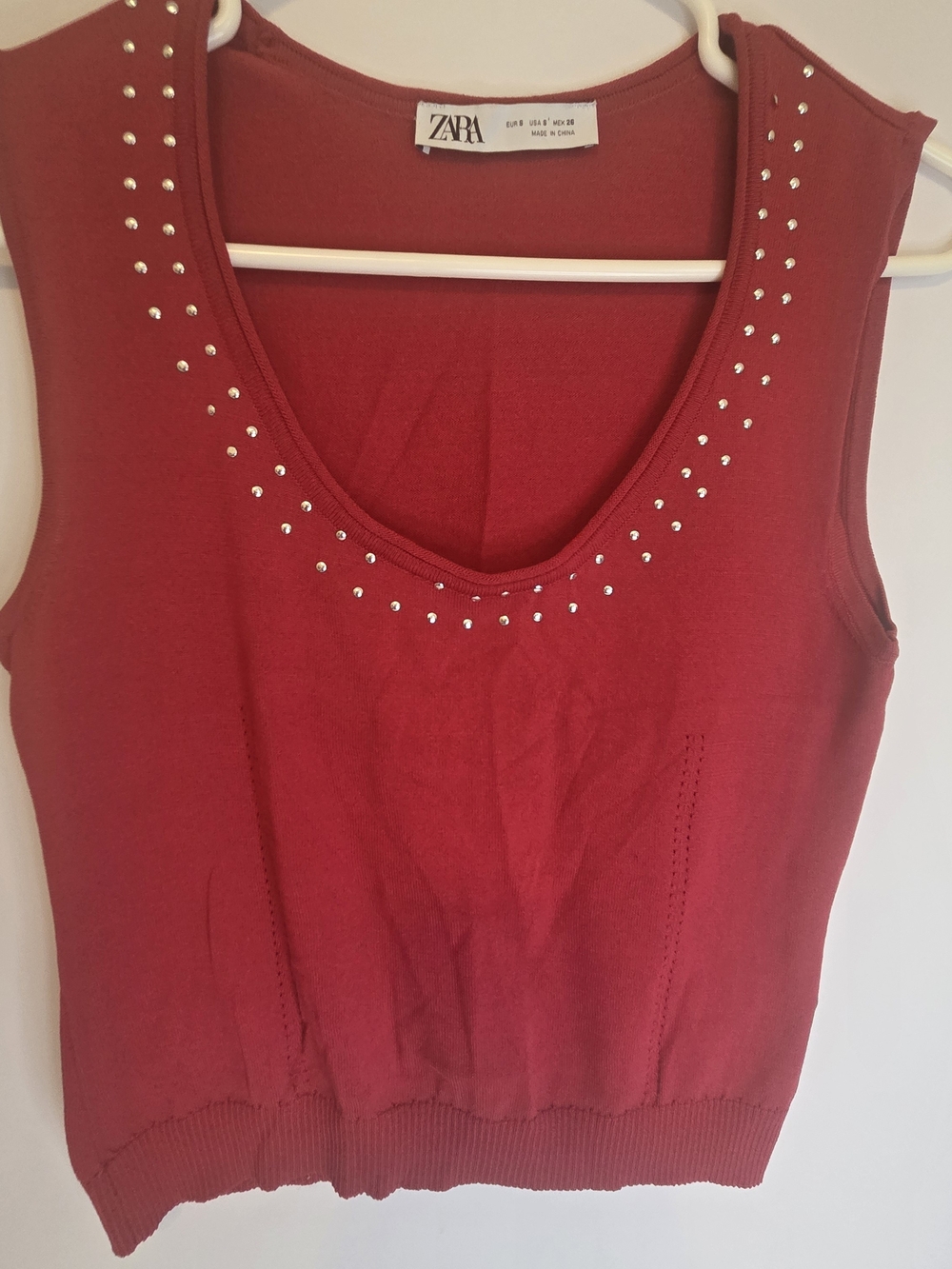 ZARA Red Studded Scoop Neck Sleeveless Top
